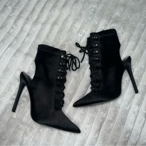 Satin Lace up Heel Boots